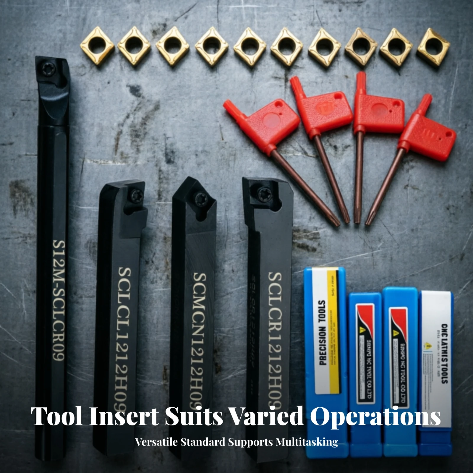 4 Pieces Carbide Insert Holder Set Rectangular Shank Screw-Clamp Lathe Holder Black Wrench Tools