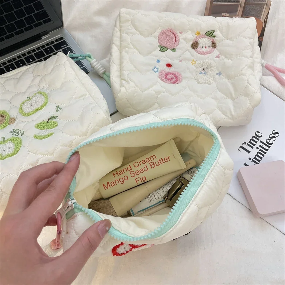 Embroidery Quilted Women\'s Cosmetic Bag Travel Portable Ladies Storage Handbags Cute Female Makeup Case Clutch Purse with Handle