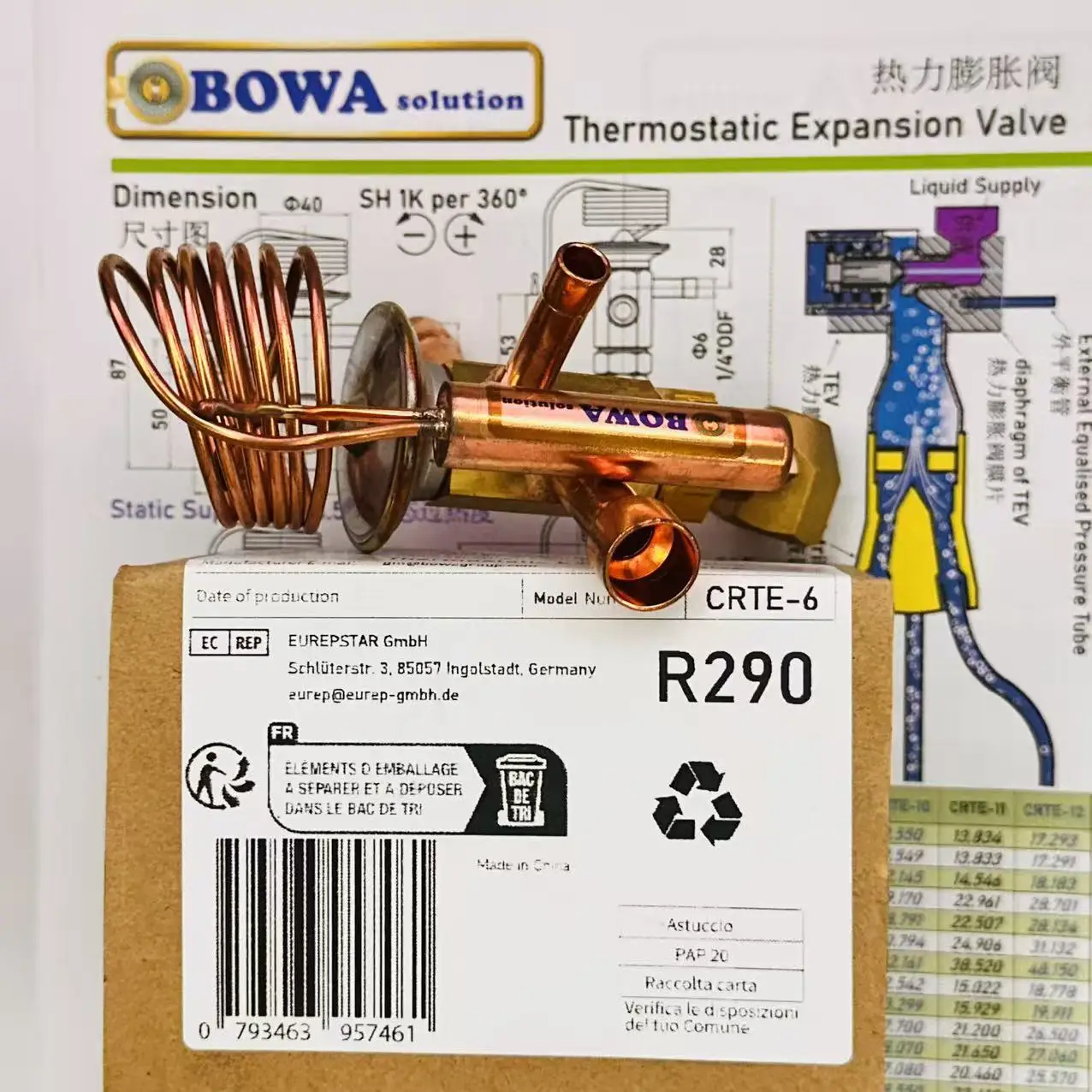 18,000 Btu R290 TEV (for 30 to 52cc/rev) reduces the chances of the breakdown of 2HP compressor due to compression of the liquid