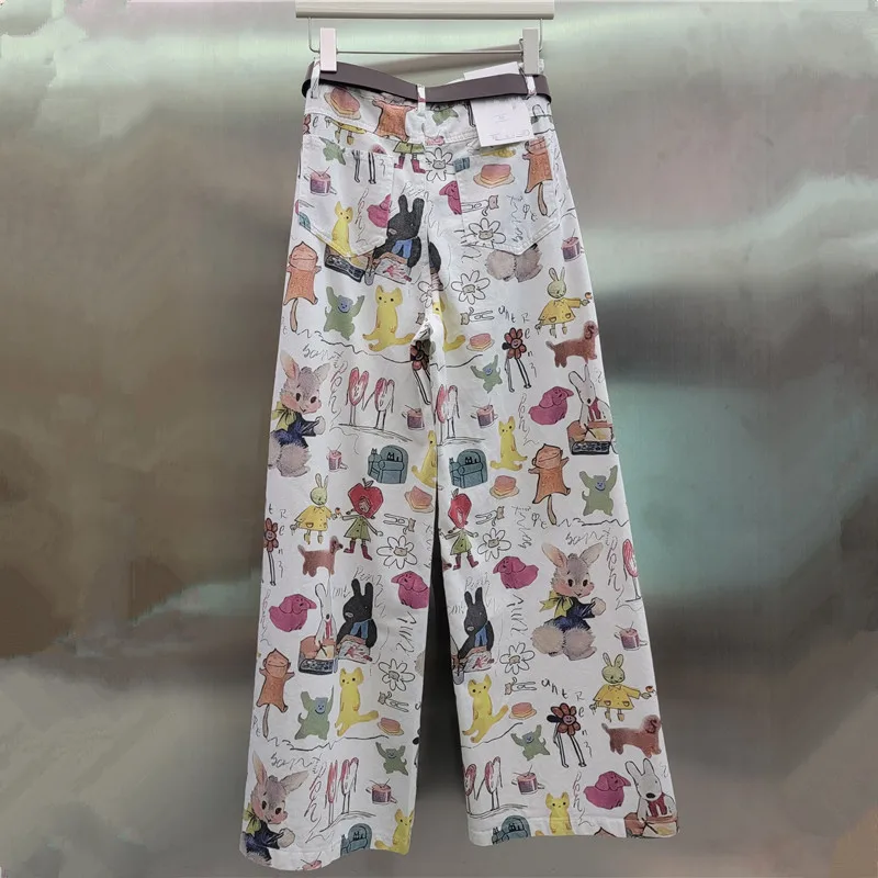 

Statement streetwear jeans. This high-waist, wide-leg silhouette is featured with allover graffiti print for a bold, trendy look