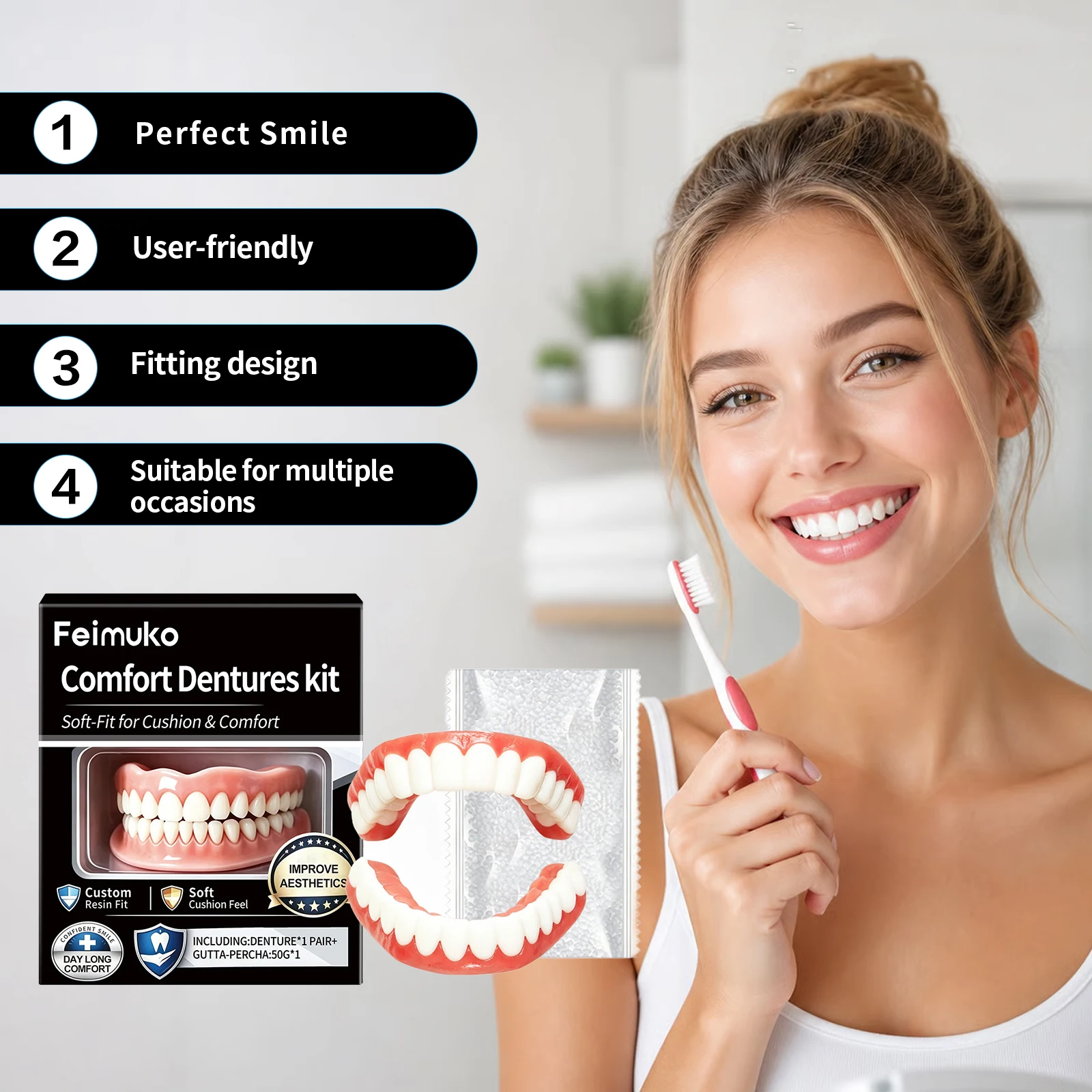 Feimuko Comfortable Denture Set Is Stable To Wear Beautiful And Natural And It Fits Daily And Convenient To Modify Teeth