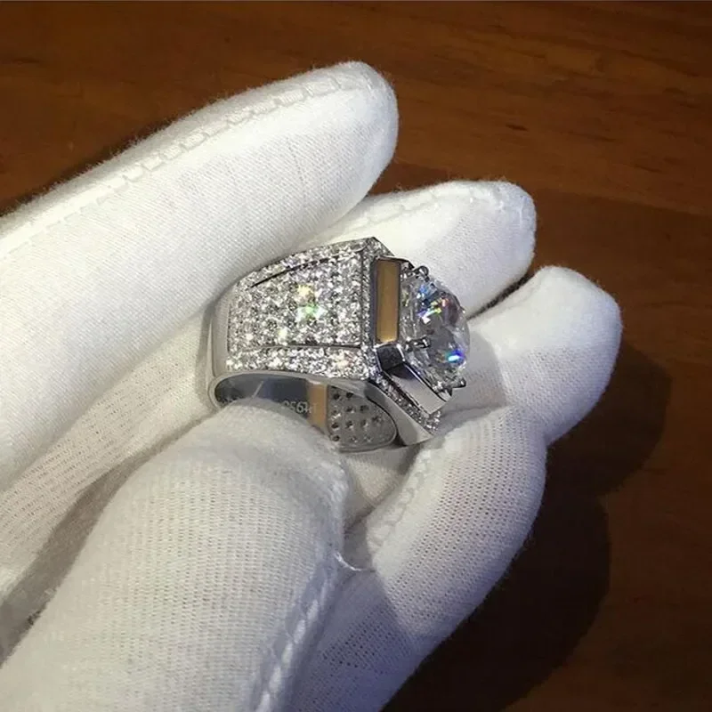 Herrenring aus 925er Sterlingsilber mit 2 Karat simuliertem Diamant, Verlobungs- und Ehering, Saphir-Schmuck für Jungen, Größe 8-13 – Jungen – Detail 7