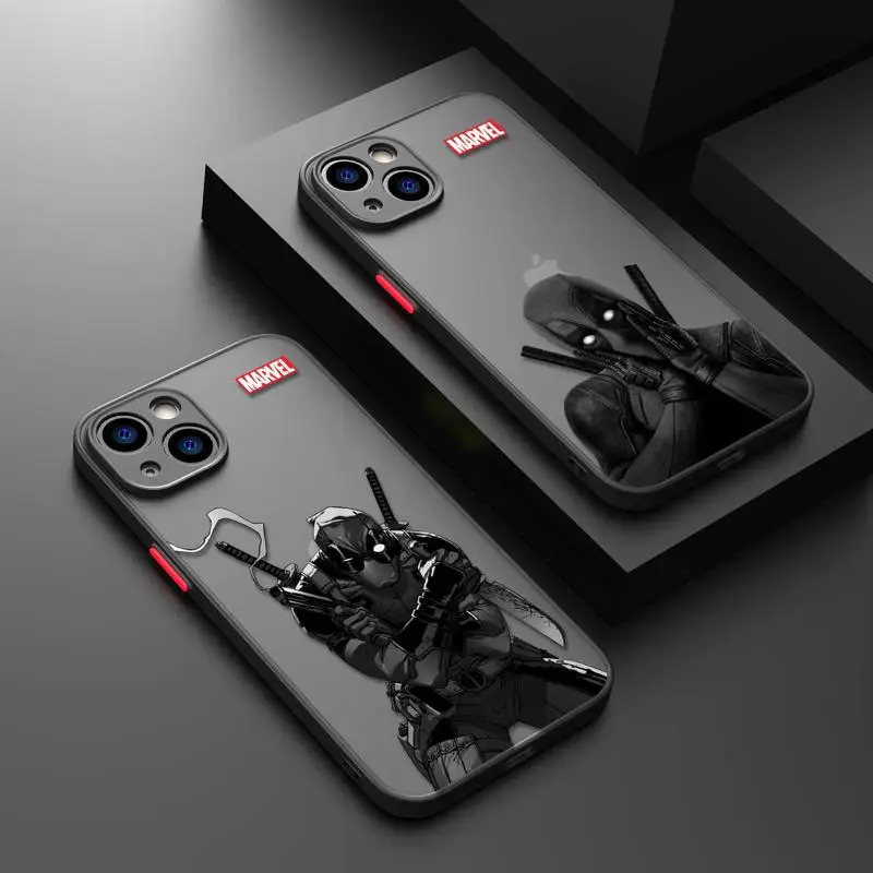 Deadpool Marvel Phone Case for iPhone 14 13 11 12 Pro Max X XS XR 7 8 6 Plus Mini Silicone Frame Matte PC Cover