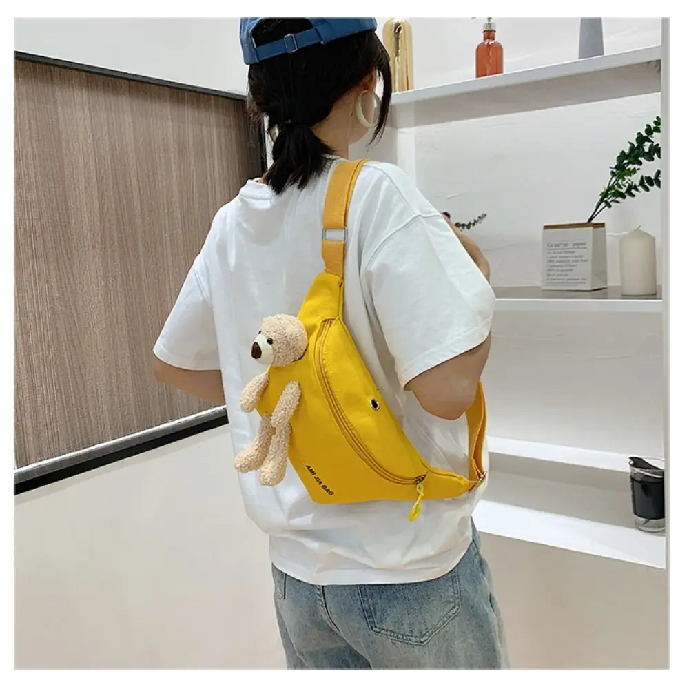 1PC Damska torba na talię Cute Bear Canvas Belt Bags Designer Crossbody Chest Bag Female Solid Fanny Pack Banana Hip Purse