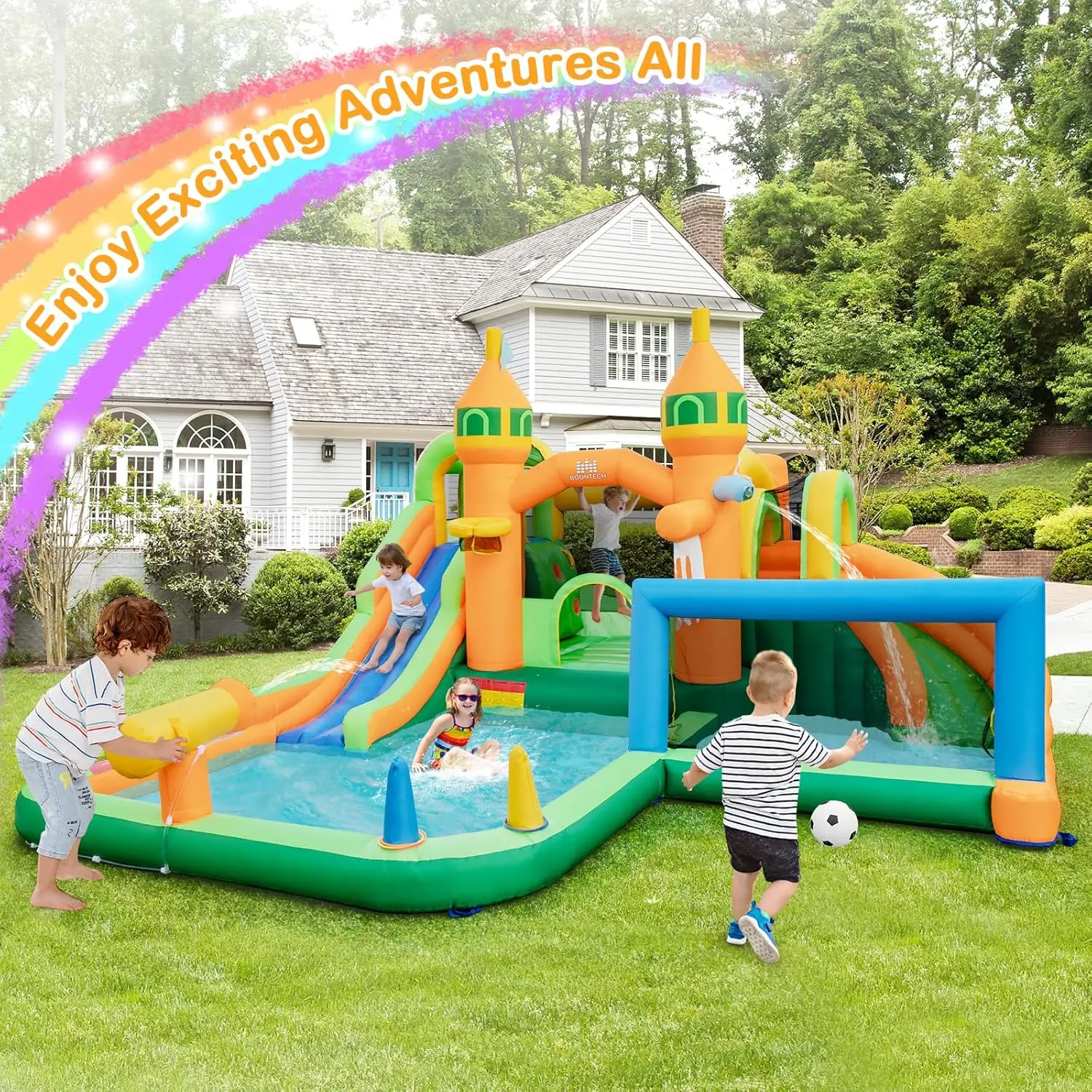9-in-1 Inflatable Water Park Bounce House with Dual Slides, Splash Pool, and Water Soccer – Outdoor Jump Castle for Big Kids Ages 3+ view 6
