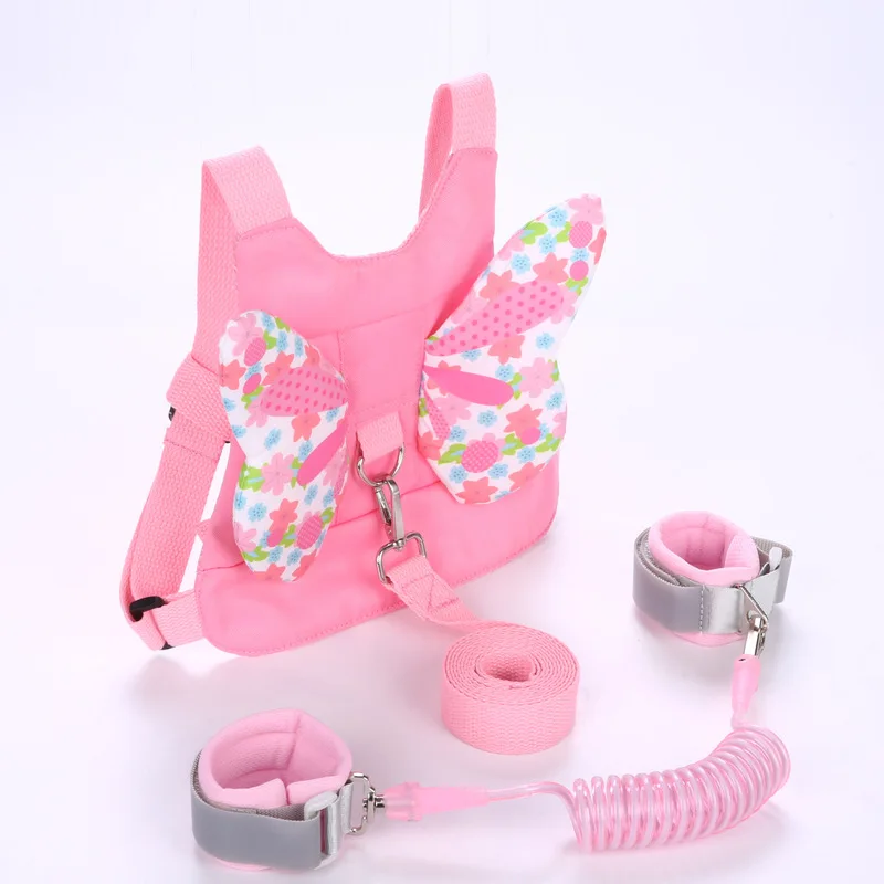 Children\'s Anti Loss Bags Belt with Traction Rope Baby Bags Toddlers Leash + Anti Lost Wrist Link Walking Safety Backpack Pink