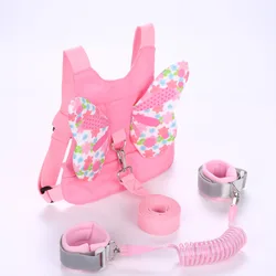 Children's Anti Loss Bags Belt with Traction Rope Baby Bags Toddlers Leash + Anti Lost Wrist Link Walking Safety Backpack Pink