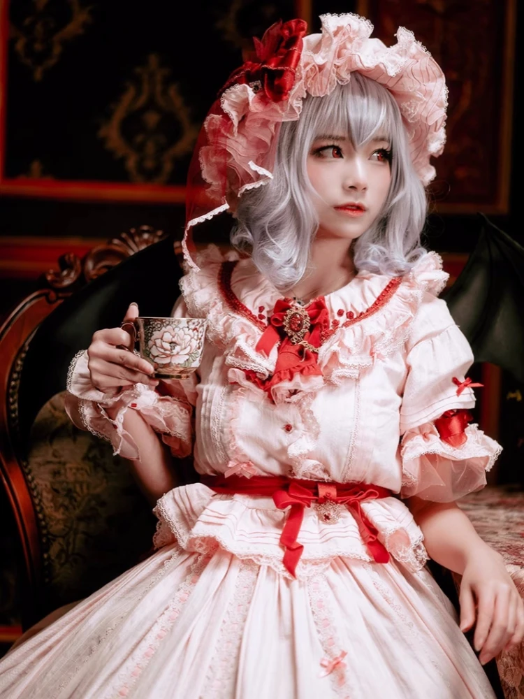 Remilia Scarlet Cosplay Touhou Project Remilia Cosplay Women Sweet Shirt Skirt Halloween Costumes Role Play Clothing Stock