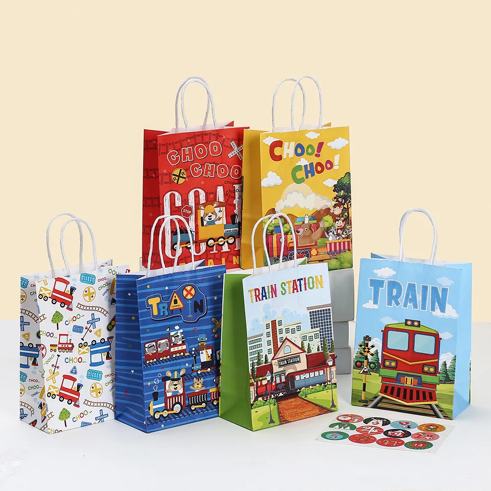 

Многоразовые бумажные подарочные пакеты StoBag в стиле поездов, 12/30 шт., идеально подходят для детских праздничных вечеринок, праздничных торжеств