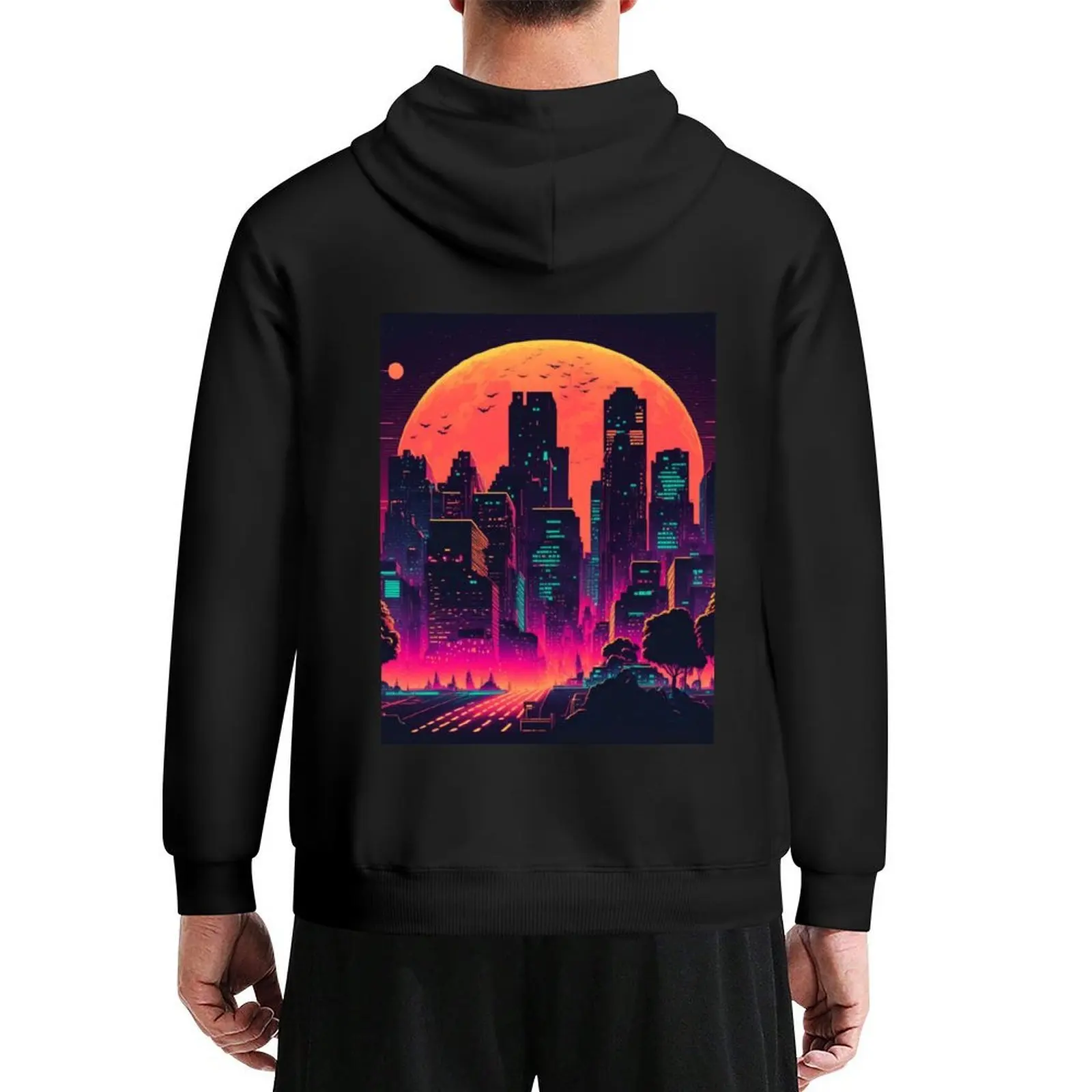 

Synthwave Neon City By Night Hoodie autumn jacket men clothes for men anime clothes japanese style mens hoodie