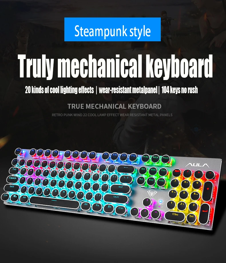 S2016 Steam Cyberpunk Wind Mechanical Keyboard Round Keycap Is Born for Esports Games. Desktop Notebooks Are Universal.