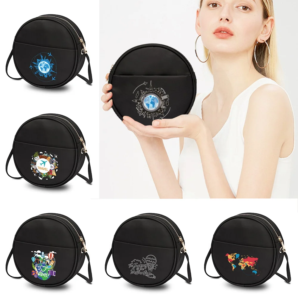 Round Messenger Shoulder Bags for Wome Wallets Organizer Phone Purse Handbag Organizer Makeup Female Crossbody Bag Travel Print