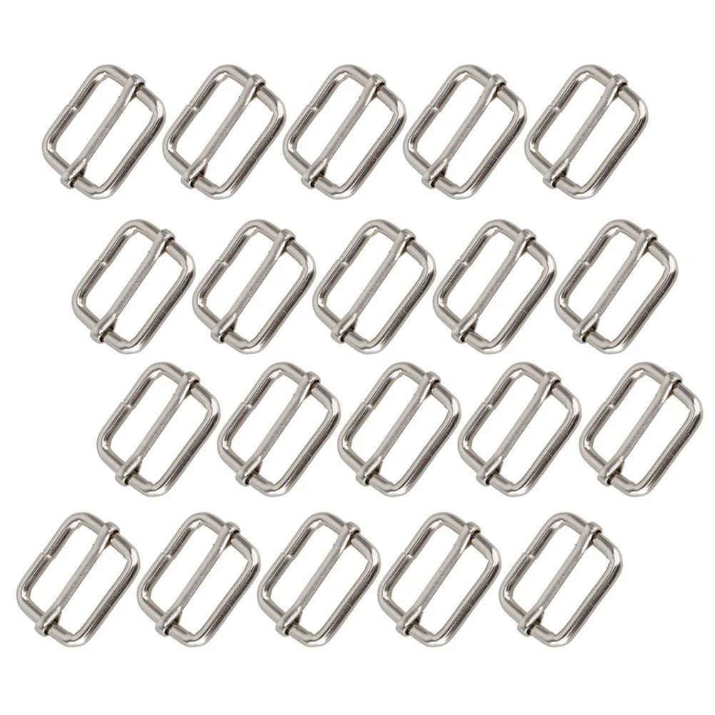 

20pcs 20mm Metal Sliding Bar -glides Wire-formed Roller Pin Buckles Slider Strap Adjuster (Silver)