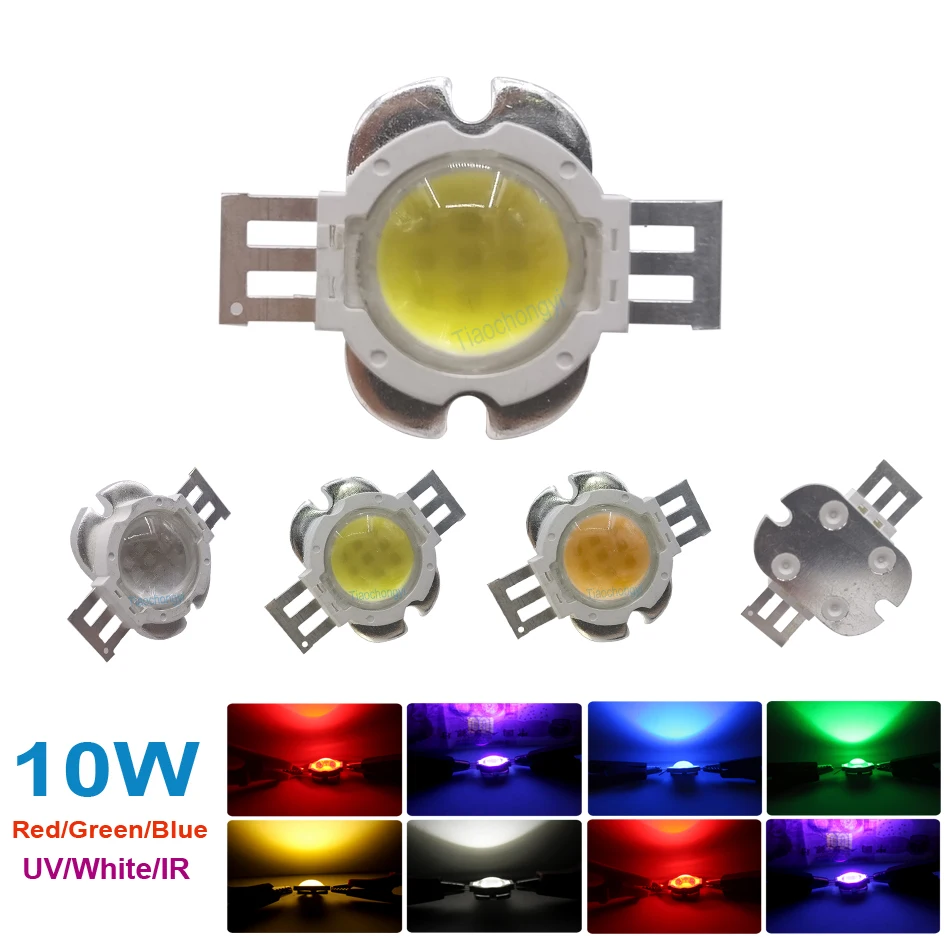 10W High Power LED chips Round LED 90 Angle Lens  Red Green Blue UV 365nm  405nm DC9-12V COB SMD Diode 45mil For LED Spotlight