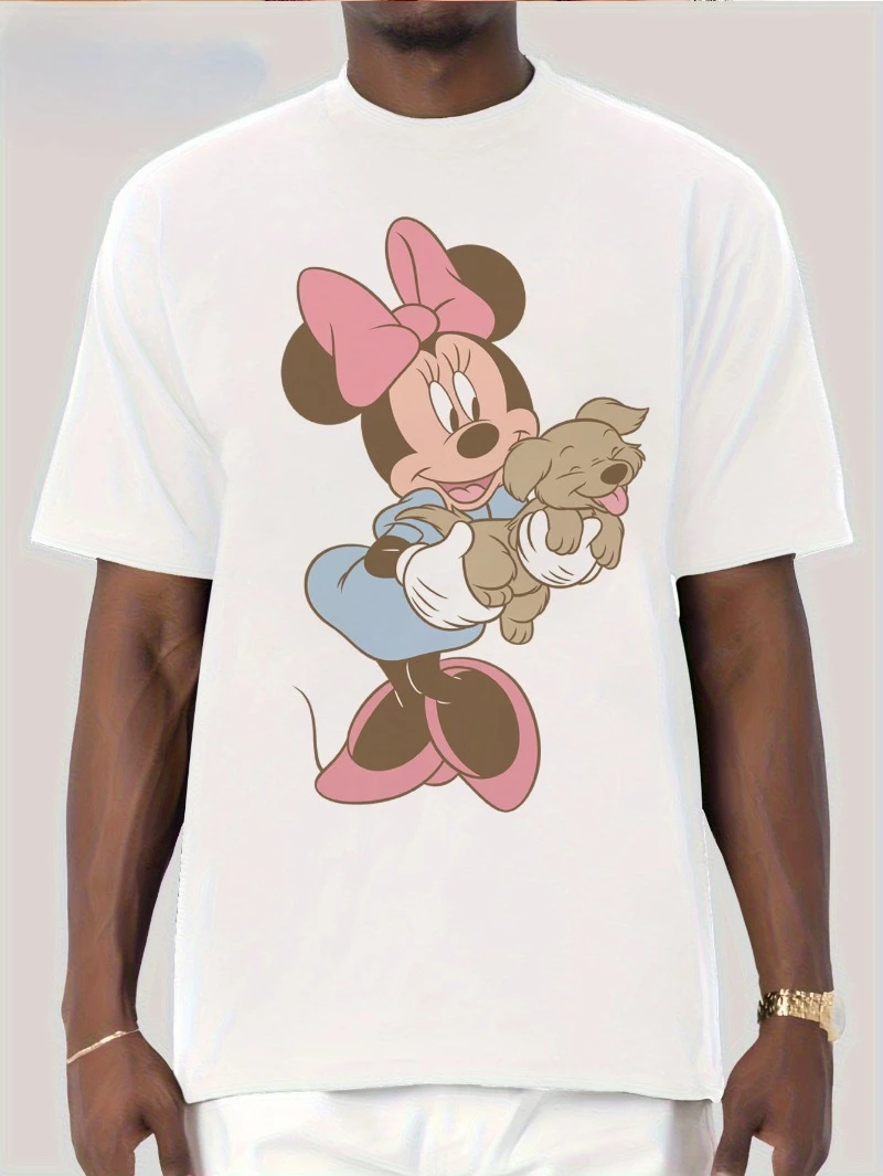 ديزني، صيف 2025، ميكي ماوس ميني الكرتون نمط الطباعة الرجال النساء S تي شيرت قصيرة الأكمام الجولة الرقبة شعبية