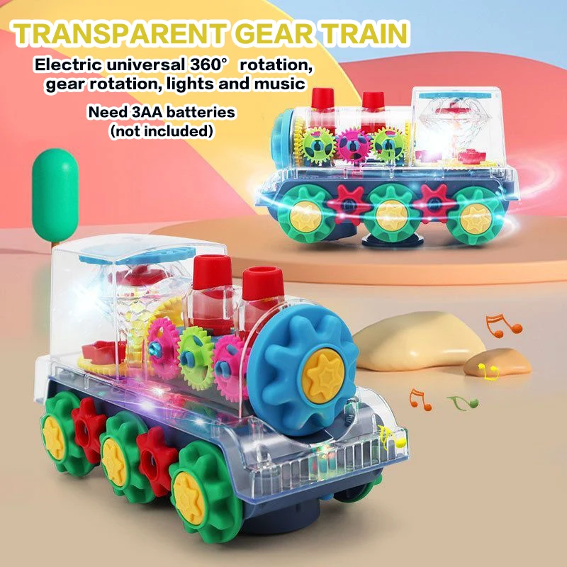 電動歩行小型電車のおもちゃ、透明なギア回転、カラフルな音と光、赤ちゃんへの理想的な贈り物