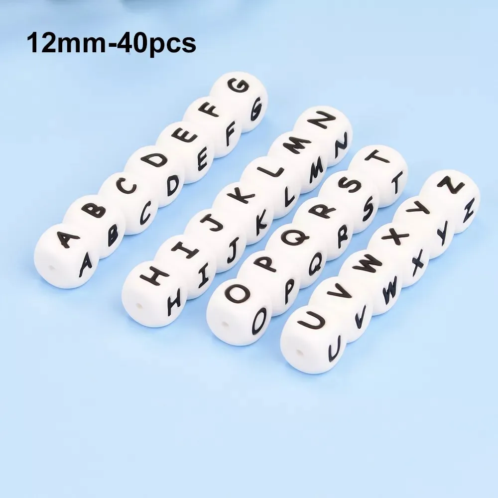LOFCA 40PCS/Lot Alfabet 12mm Koraliki silikonowe z literami spożywczymi Łańcuszek do smoczka dla niemowląt Bez BPA dla imienia Zrób naszyjnik DIY