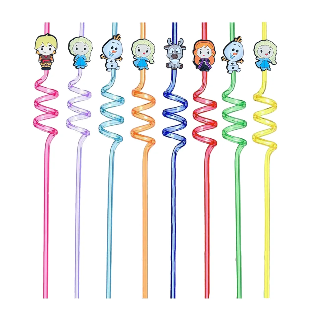 8Pcs Disney Frozen Party Supplies Reusable Plastic Drinking Straws For Baby Shower Girls Anna and Elsa Birthday Party Decoration