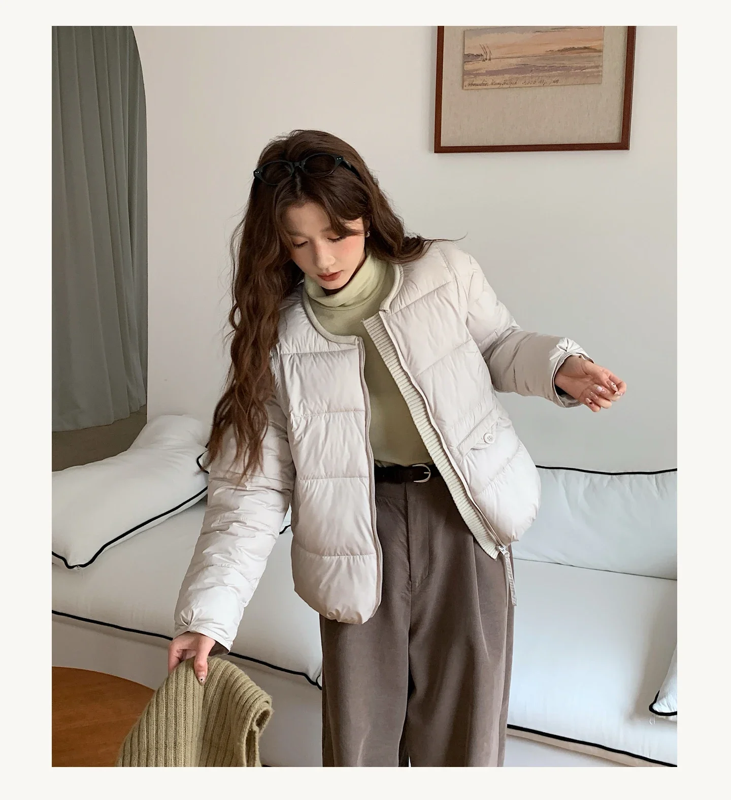 2026 Winter Women's Jacket Korean Patchwork Zipper Stylish Parkas Minimalist Versatile Coat Warm O-Neck Cotton Padded Outerwear