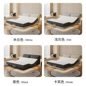 Elegant Modern White Double Bed Frame Luxury Leather Villa Smart Bed Adjustable Electric Cama Matrimonial Bedroom Set Furniture