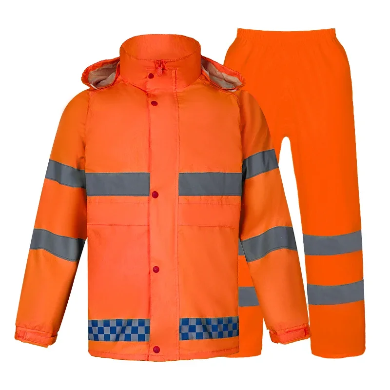 

Hi Vis Raincoat and Rain Pants Suit Outdoor Fishing Clothes Men's Safety Reflective Motorcycle Riding Raincoat