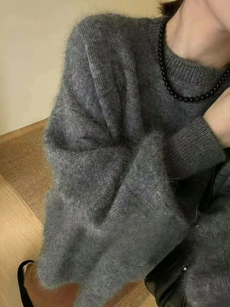 2025 свитер, женский новый свободный топ выше бедра, высококачественный элегантный вязаный свитер, уменьшающий возраст