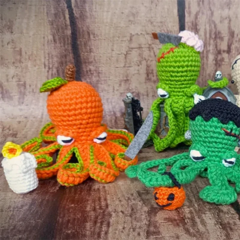 Pure Hand knitting amigurumi judgmental octopuses broom and sunglasses home Decor for friends holloween gifts