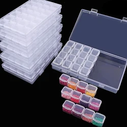 Caja de almacenamiento de plástico ajustable con etiqueta adhesiva para joyería, arte de uñas, accesorios de pintura de diamantes, 28/56 compartimentos