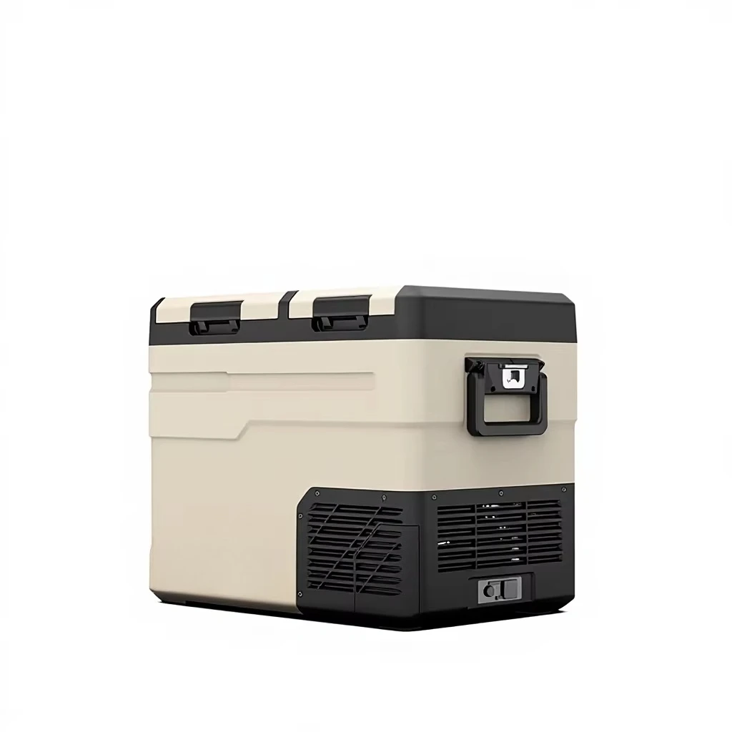 Portable 12V/24V/220V dual-zone outdoor car freezer refrigerator, made of durable plastic material, capacity 40-55 liters