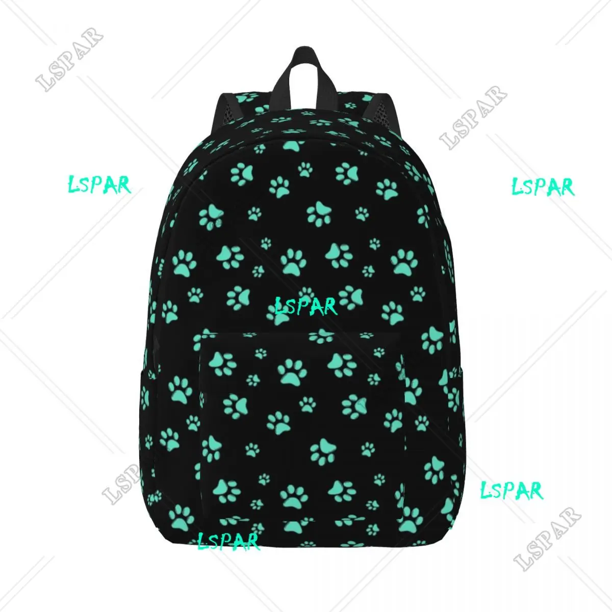 Aqua Dog Paw Print Pattern Cute Travel Canvas Backpack School Computer Bookbag Puppy Animal Lover College Student Daypack Bags