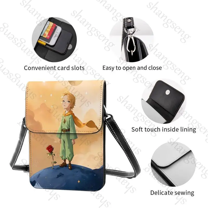 Sacs alertes onaux de dessin animé animé animé pour femmes, initiés par le petit prince, sac à bandoulière pour téléphone portable, sac à main pour fille, portefeuilles