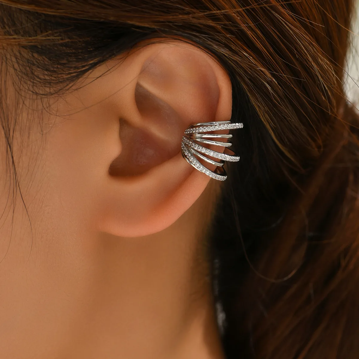 YCP micro-inlaid zircon multi-layer earless ear bone clip temperament high-end women's earclip earrings