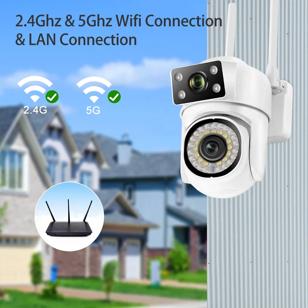 4K 8MP Wifi PTZ Camera Dual Lens IP CCTV Video Surveillance Camera Ai Human Detect Auto Tracking Night Vision Outdoor Waterproof