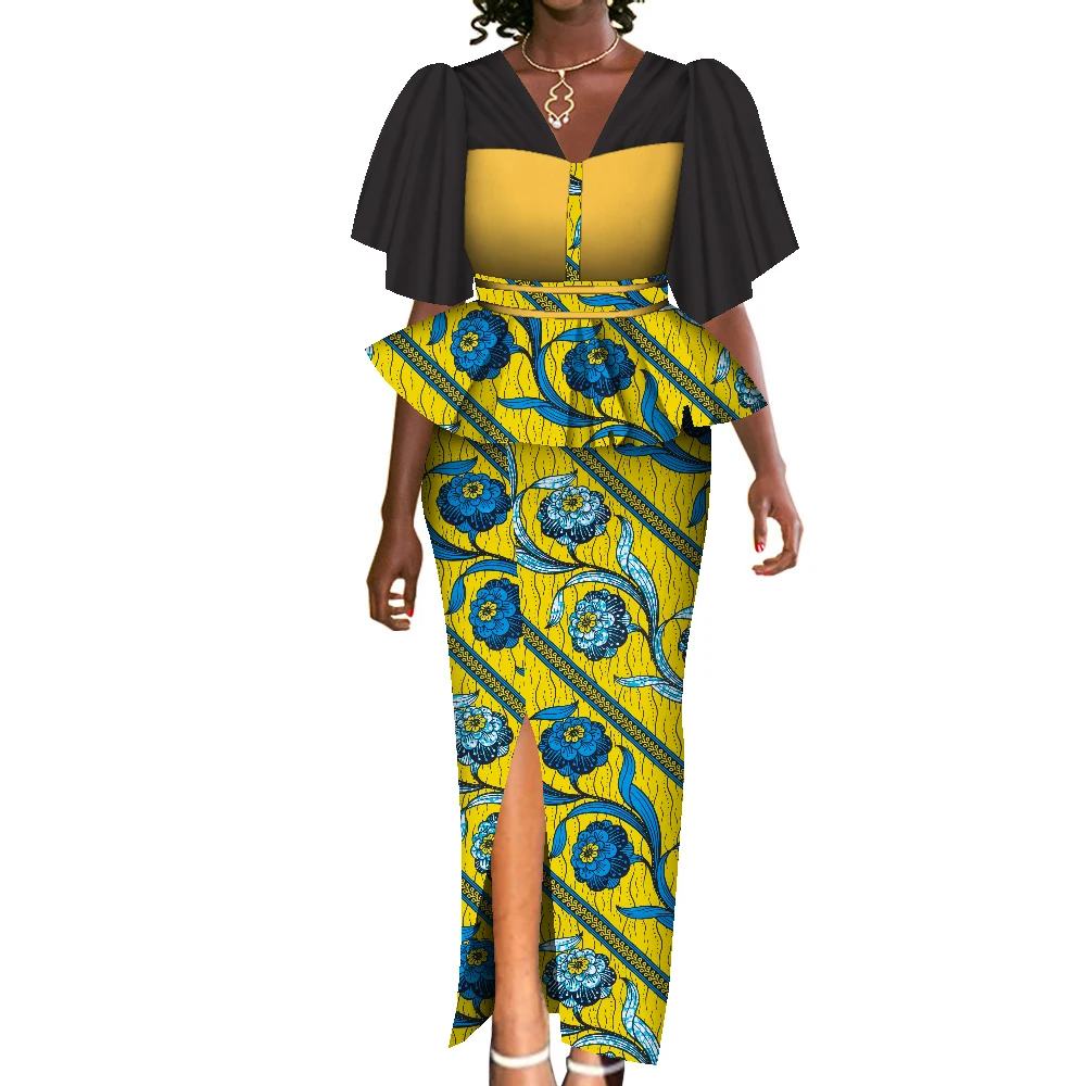 

African Clothes for Women Dashiki Elegant Clothing Ruffles Top and Skirt Women Sets for Lady WY10309