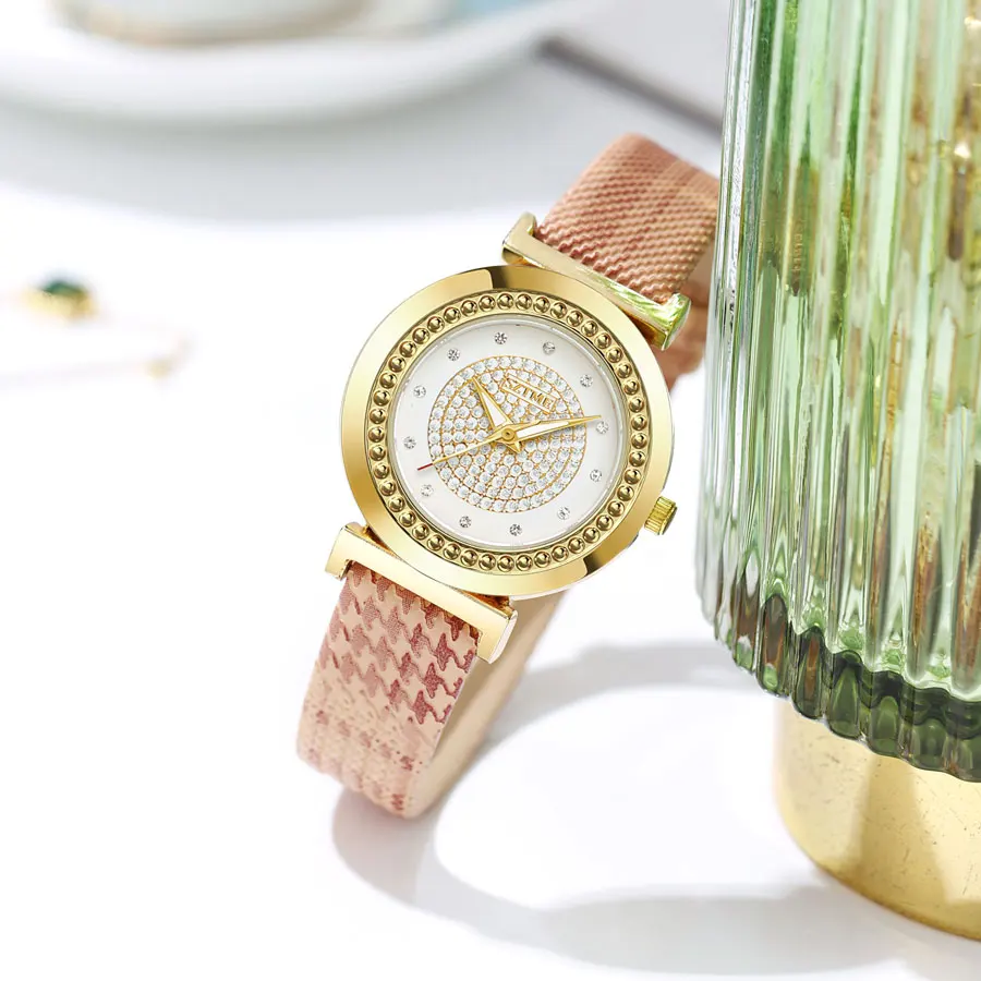 Trendy Luxury Women's Leather Strap Watch, Starry Sky With Diamonds, Business and Leisure Women's Full Diamond Quartz Watch