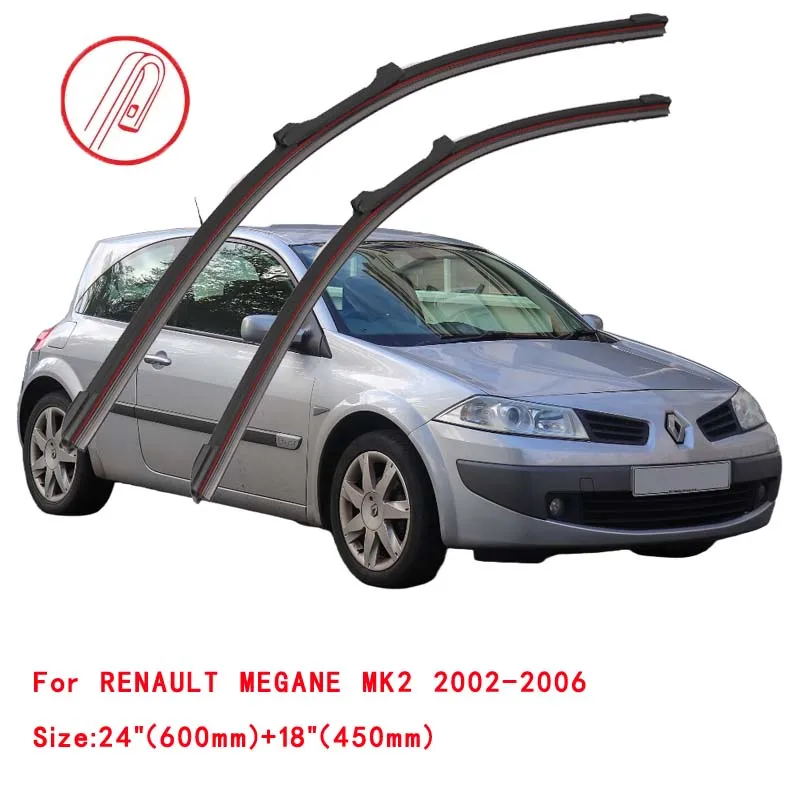 For Renault Megane MK2 Coupe Sedan BM KM EM LM 84 2002 2003 2004 2005 2006 2008 2010 2012 Brushes Double Rubber Windshield Wiper