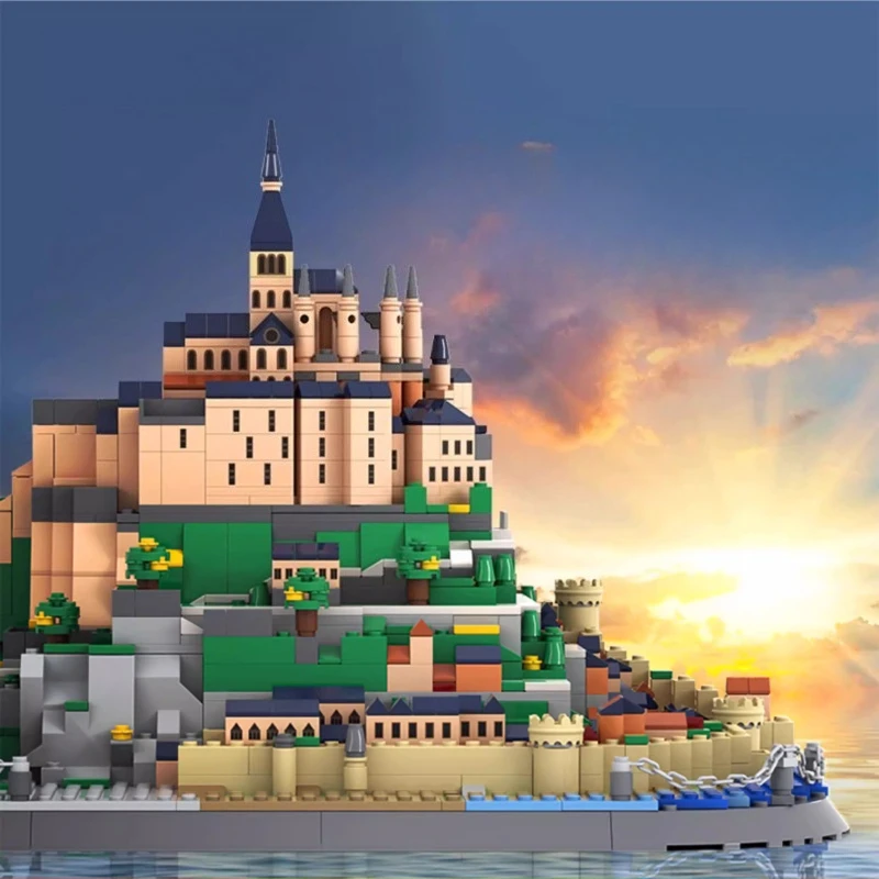 Sembo mont saint-michel blocos de construção montagem educacional das crianças ornamentos de mesa arquitetura estrangeira brinquedos da moda