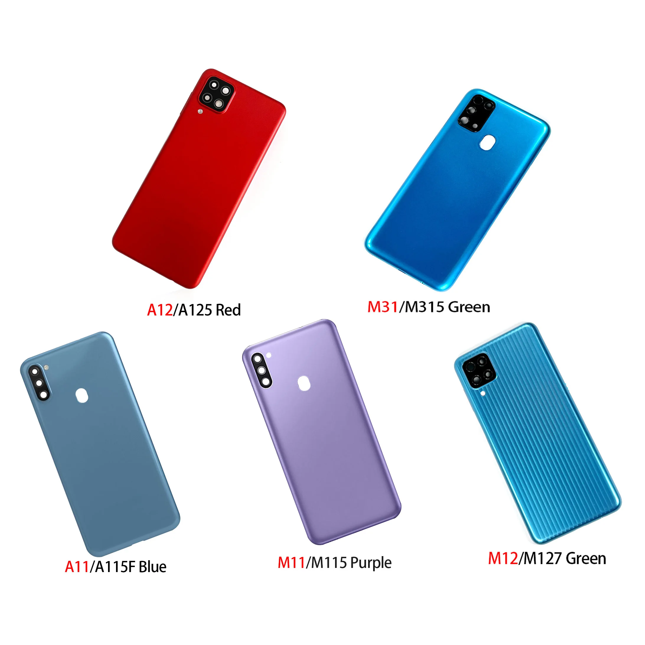 For Samsung Galaxy A11 A115 A12 A125 M11 M115 M12 M31 M315 Rear Case Housing Metal Battery Back Cover Button Camera Lens Cover