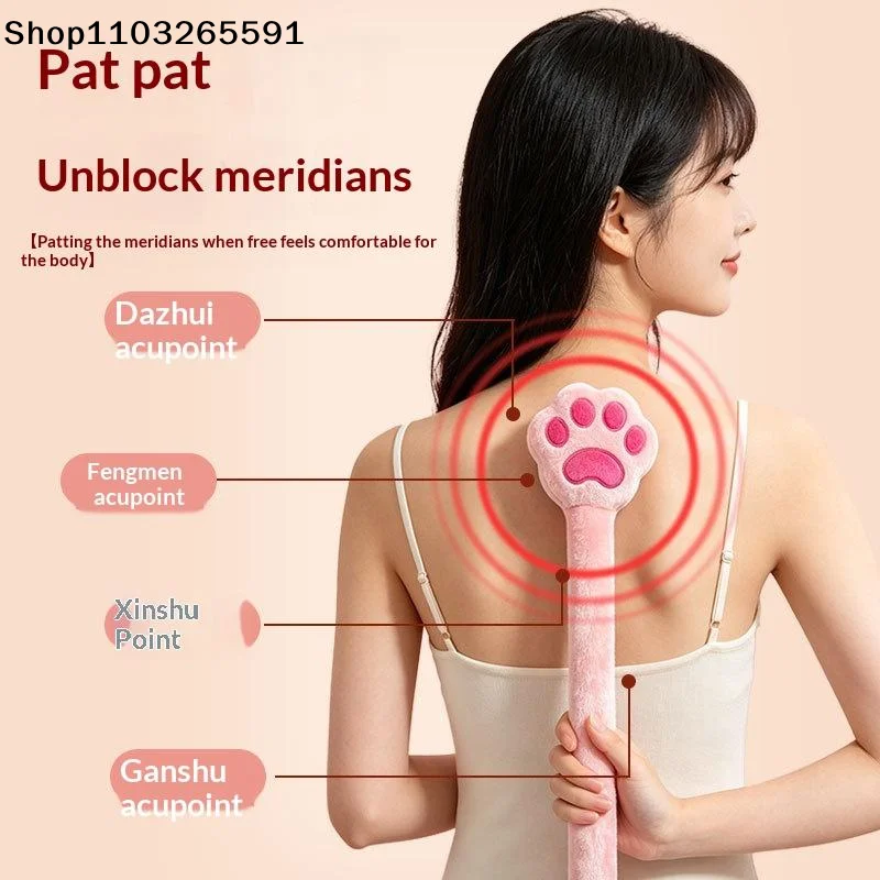 1Pcs Hammer Neck Shoulder Back Leg Relaxation Multi-functional Long Handle Elastic Massager Cat Claw Shaped Cute Soft Massage