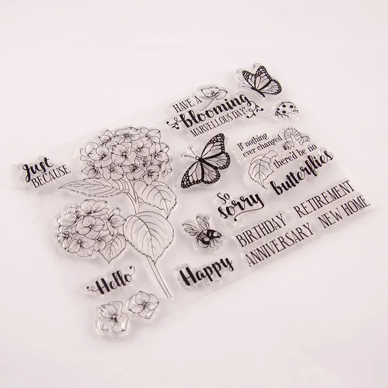 Spring Flowers Leaves Clear Rubber Stamps for Scrapbooking Card Making  Butterfly Caterpillar Ladybug Bee for Happy Birthday