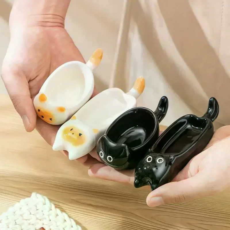 Ceramic Cat-Shaped Mini Dipping Plate Side Dish Small Bowl Home Diningware Kitchen Table Decorative Cat Bowl