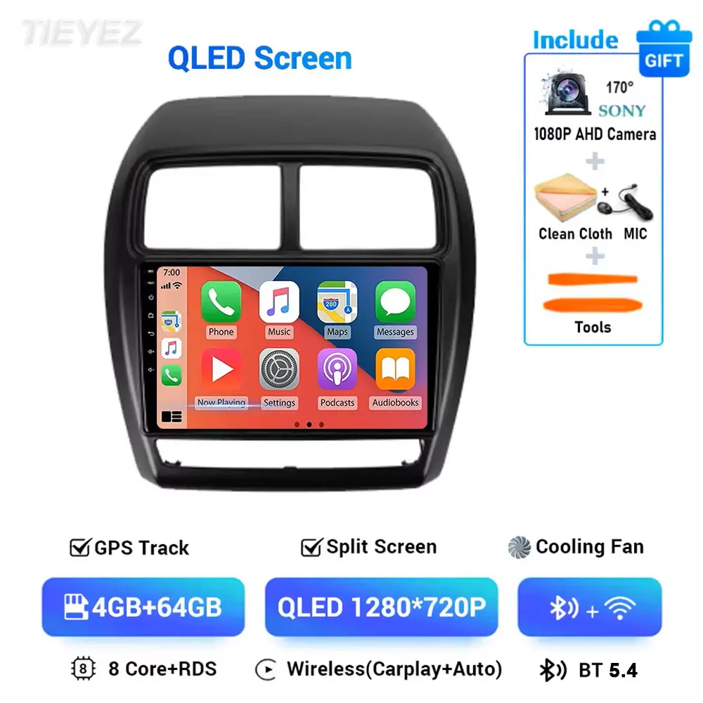 Voor Mitsubishi ASX 1 2016-2023 Android 15 Linksgestuurde Carplay Auto GPS Autoradio Navigatie Multimedia Video speler 4G BT