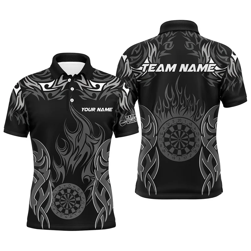 

Fashion Darts Graphic 3D Printed Men's Polo Shirt Free Custom Name Lapel Button Pullovers Summer Casual Breathable Sports Shirts