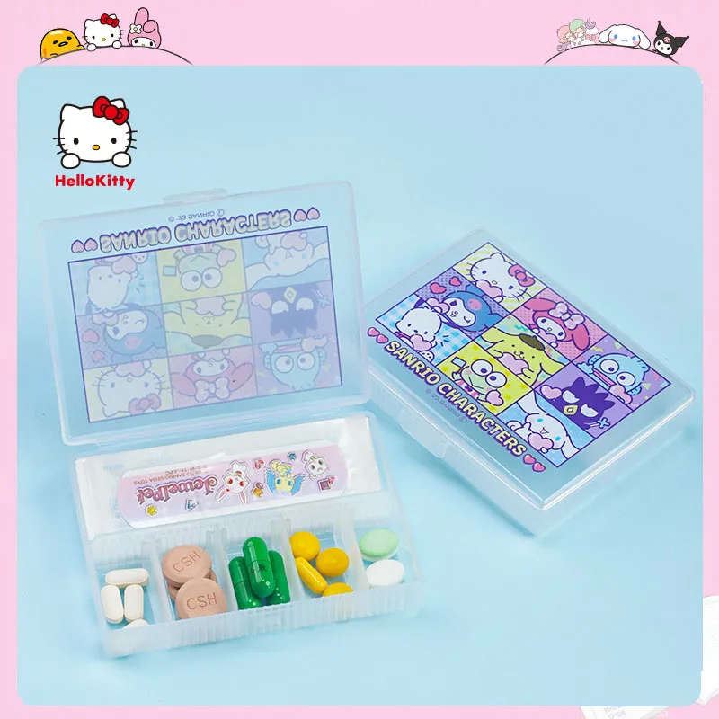 1/3/8 cells Sanrio My Melody Kuromi Cinnamoroll Cartoon Portable Storage Box Medicine Box Pill Case Jewelry Box Children Gift