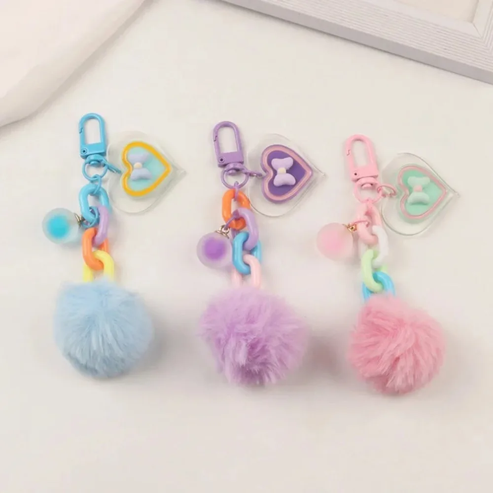 Cute Plush Ball Plush Ball Keychain Heart Bow Gift Heart Bow Bag Pendant Candy Color Keyring