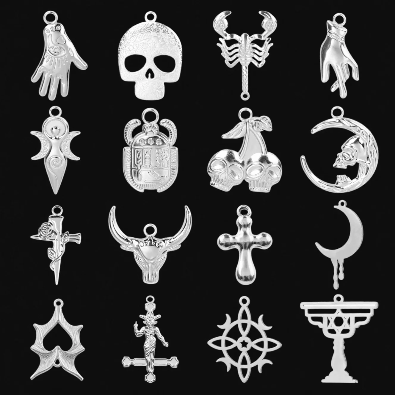 10 Uds. Colgante de acero inoxidable de la serie Diablo gótica Vintage cabeza de toro calavera Jesús Cruz murciélago colgante DIY suministros de joyería