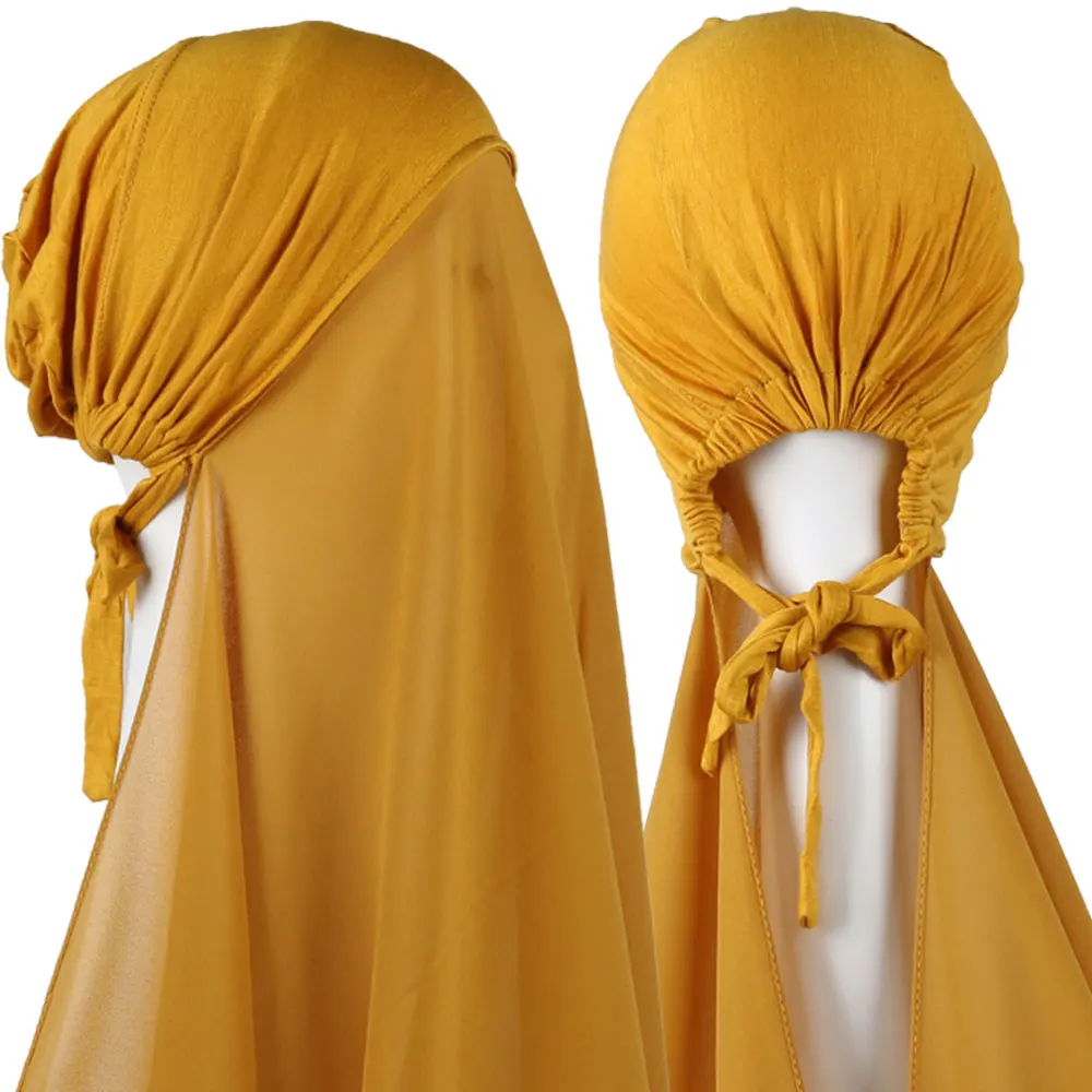 2022 Muslim Women Instant Chiffon Hijab Scarf Underscarf With Cap Bonnet Chiffon Hijabs With Elastic Style Free Use Shawl