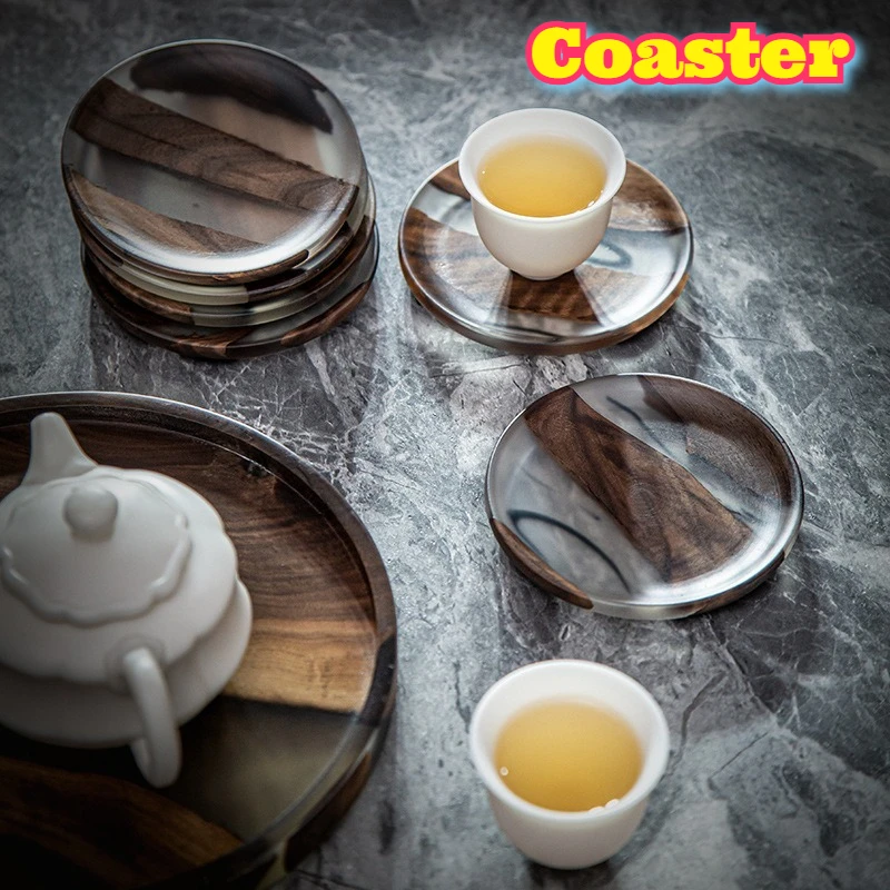 Heat Resistant Coasters Ins Style Wooden Tea Coaster Set Resin Cup Pad Creative Ceremony Accessories Home Kitchen Table Decor