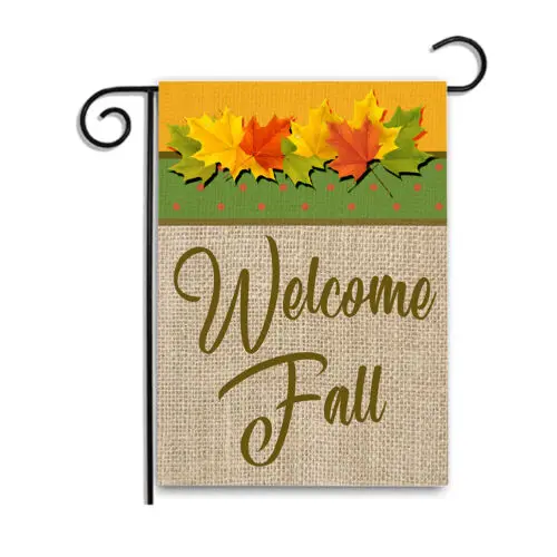 Autumn Leaves Welcome Fall Burlap Design 12x18 Inch Garden Apartment Flag