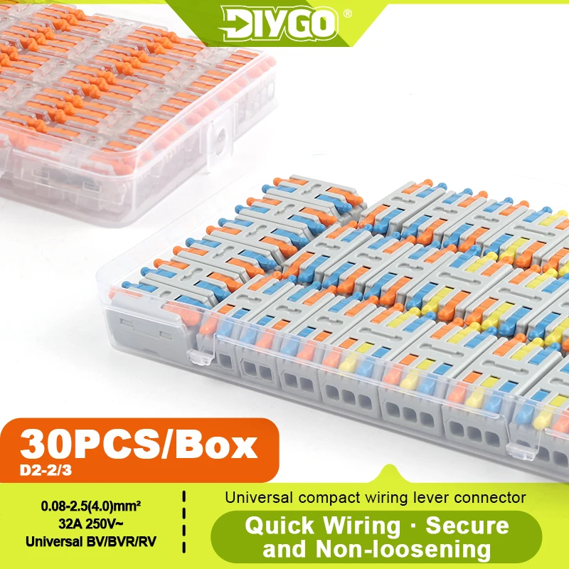 

DIY GO 30PCS Compact Conductor Wire Connectors Lever Nuts Connector for Electric Circuit Docking Wiring Terminals Inline Splices